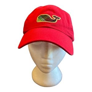 Vineyard Vines Red Plaid Whale Adjustable Strapback Hat Cap OSFM Unisex